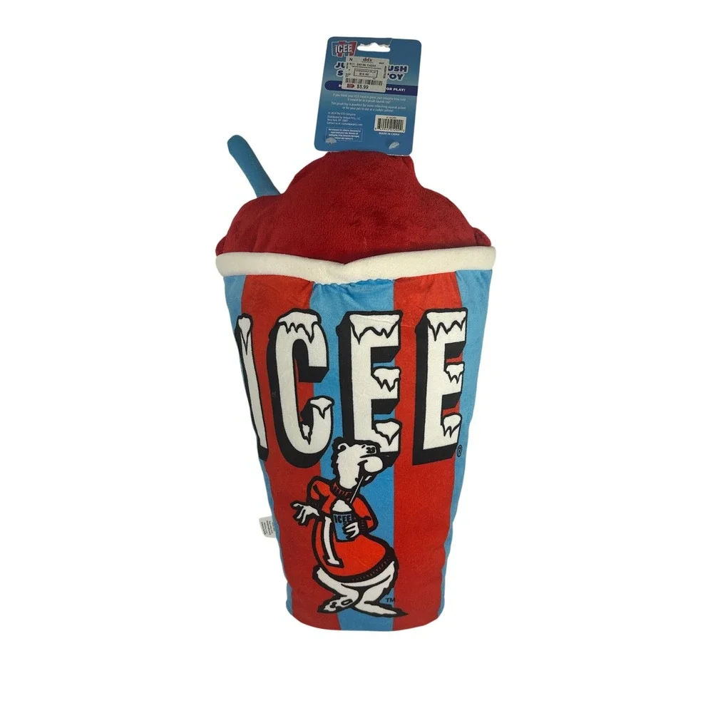 ICEE Jumbo Plush Squeak Dog Toy 20 inch Red Blue New Slushy Cup Cuddle Pillow